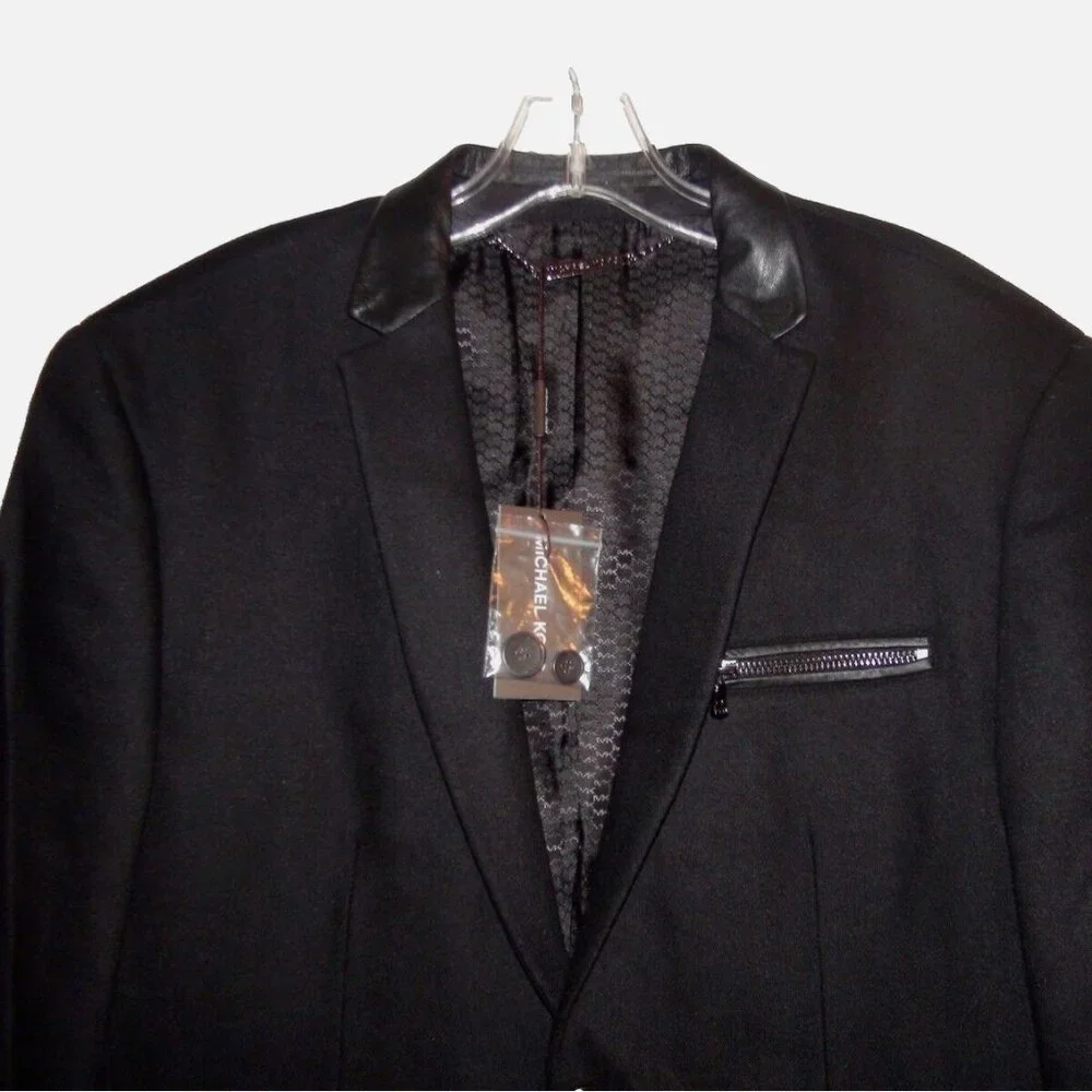Michael Kors Black Wool Leather Blazer